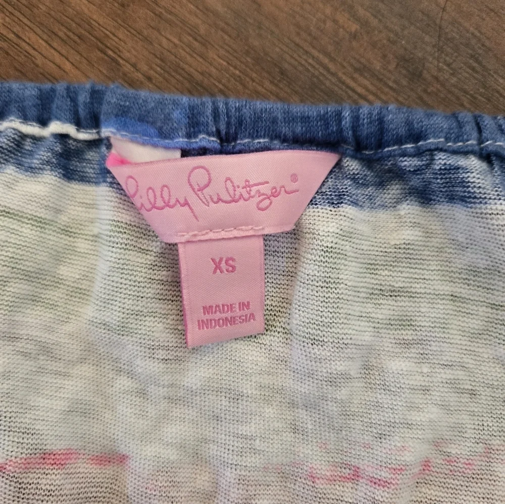 Lilly Pulitzer Blue Pink Linen Striped Fringe 3/4 Sleeve The Getaway Dress - Picture 4 of 9